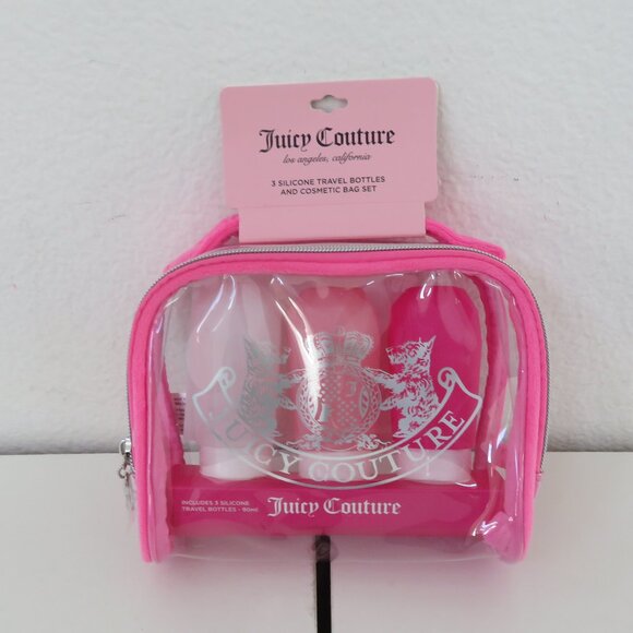 Juicy Couture Other - (#116) Juicy Couture Pink Silicone 3 Travel Bottle and Cosmetic bag Set